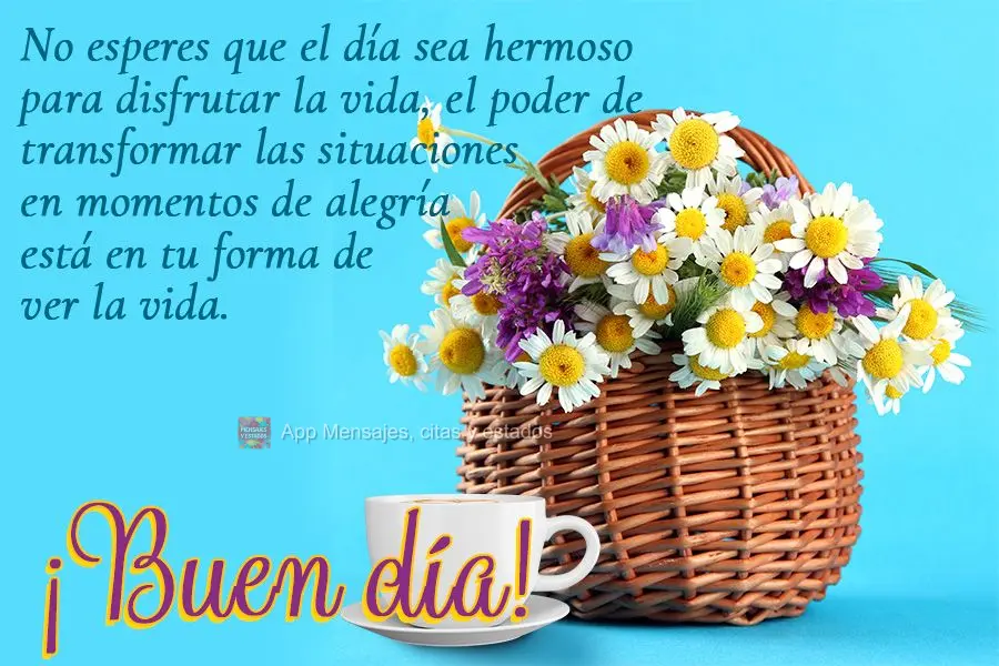 No esperes que el día sea hermoso para disfrutar la vida, el poder de transformar las situaciones en momentos de alegría está en tu forma de ver la vi...