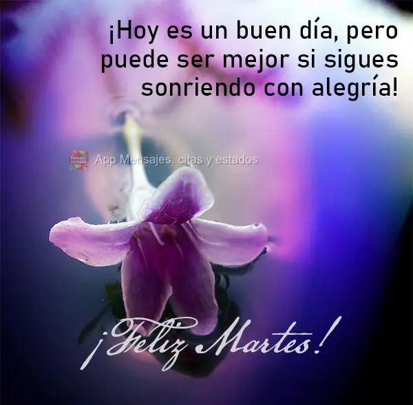 ¡Hoy es un buen día, pero puede ser mejor si sigues sonriendo con alegría! ¡Feliz martes!