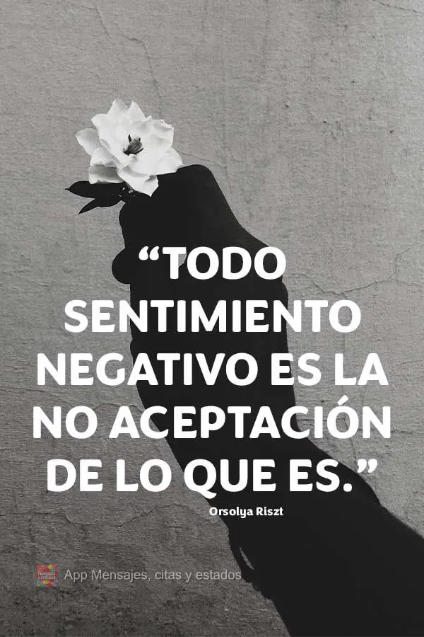 “Todo sentimiento negativo es la no aceptación de lo que es.” Orsolya Riszt