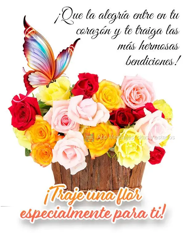 ¡Que la alegría entre en tu corazón y te traiga las más hermosas bendiciones! ¡Traje una flor especialmente para ti!