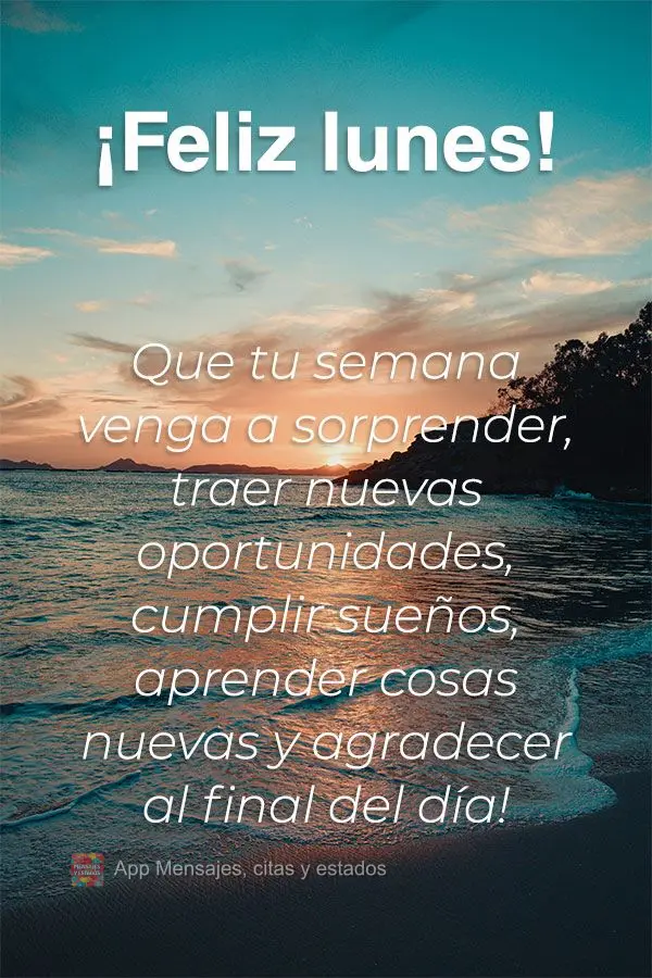 Que tu semana venga a sorprender, traer nuevas oportunidades, cumplir sueños, aprender cosas nuevas y agradecer al final del día! ¡Feliz lunes!