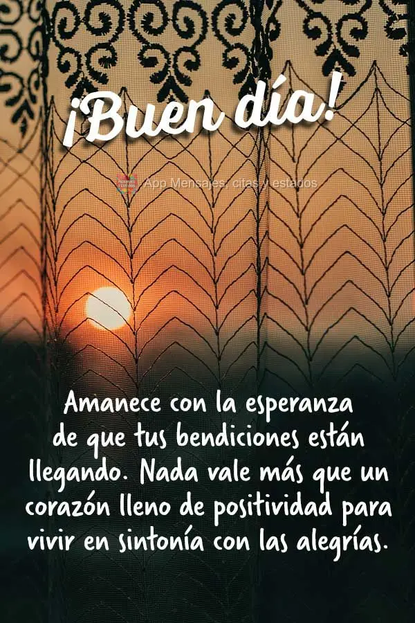 Amanheça com a esperança que tuas bênçãos estão chegando. Nada vale mais que um coração cheio de positividade para viver em sintonia com as alegr...