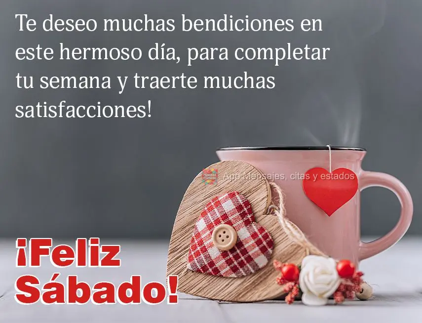 Te deseo muchas bendiciones en este hermoso día, para completar tu semana y traerte muchas satisfacciones! ¡Feliz Sábado!