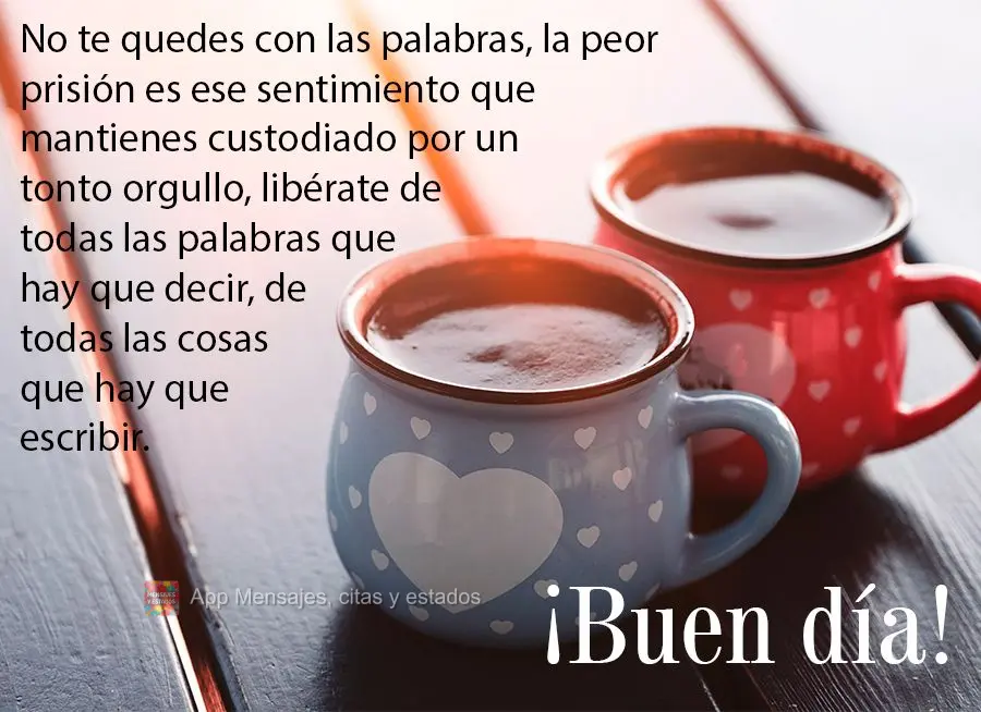 Não guarde palavras, a pior prisão é aquele sentimento que você mantém guardado por orgulho bobo, liberte-se de todas as palavras que precisam ser d...