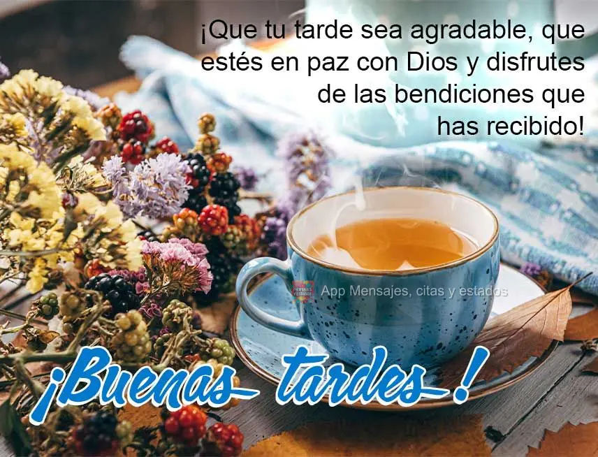 Que seja agradável a sua tarde, que você possa estar em paz com Deus e apreciar as bênçãos que recebeu! Boa tarde!