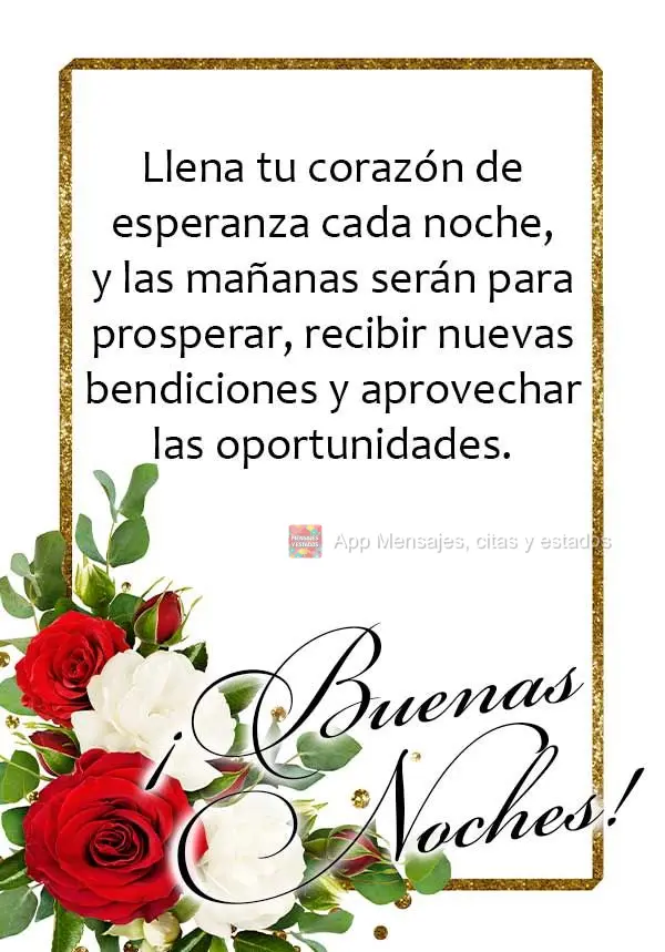 Abasteça seu coração de esperança todas as noites, e as manhãs serão para prosperar, receber novas bênçãos e aproveitar as oportunidades. Boa no...