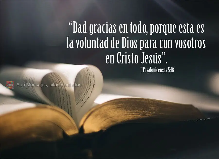 "Deem graças em todas as circunstâncias, pois esta é a vontade de Deus para vocês em Cristo Jesus." 1 Tessalonicenses 5,18