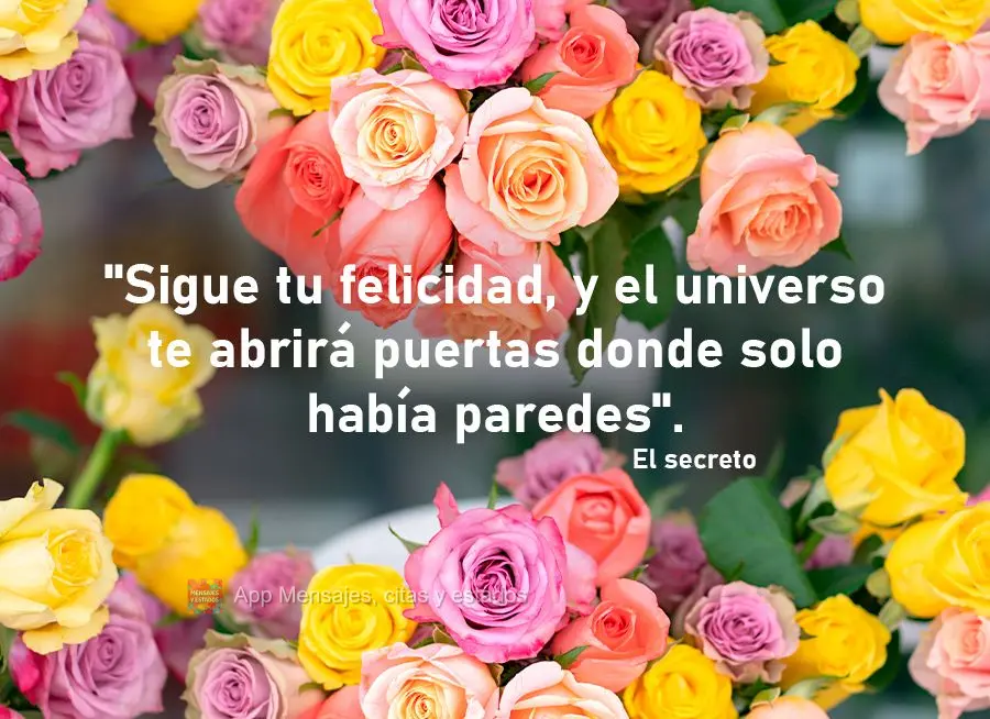 "Siga sua felicidade, e o universo vai abrir portas para você onde só havia paredes." O Segredo
