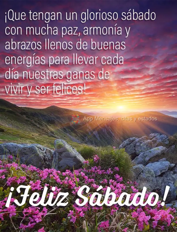 Tenha um Sábado glorioso com muita paz, harmonia e abraços cheios de boas energias para carregar a nossa vontade de viver e ser feliz todos os dias! Fe...