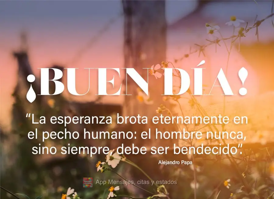 “A esperança brota eterna no peito humano: O homem nunca é, mas sempre espera para ser abençoado.”  Bom dia! Alexandre Papa