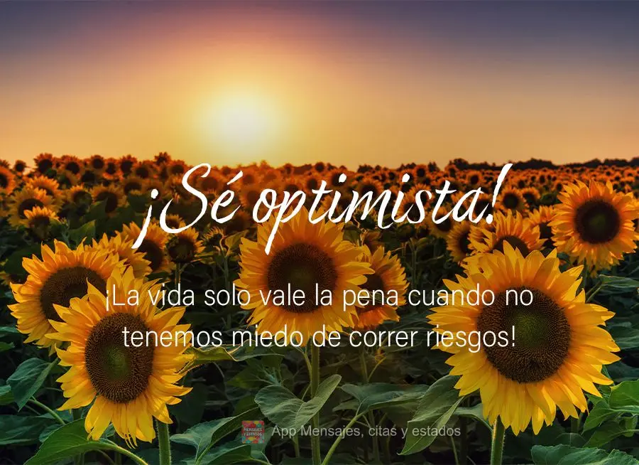 A vida só vale a pena quando a gente não tem medo de arriscar! Seja otimista!