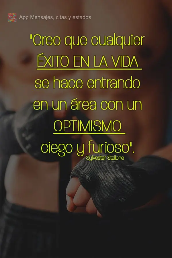 “Acredito que qualquer sucesso na vida é feito entrando em uma área com um otimismo cego e furioso." Sylvester Stallone