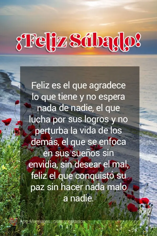 Feliz es el que agradece lo que tiene y no espera nada de nadie, el que lucha por sus logros y no perturba la vida de los demás, el que se enfoca en sus...