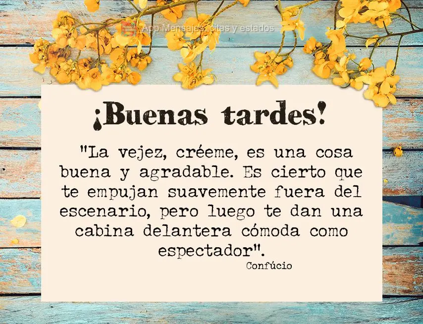 “A velhice, acredite, é uma coisa boa e agradável. É verdade que você é gentilmente empurrado para fora do palco, mas então você recebe uma conf...
