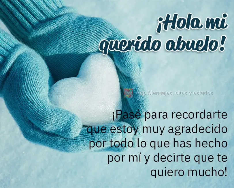 ¡Hola mi querido abuelo! ¡Pasé para recordarte que estoy muy agradecido por todo lo que has hecho por mí y decirte que te quiero mucho!