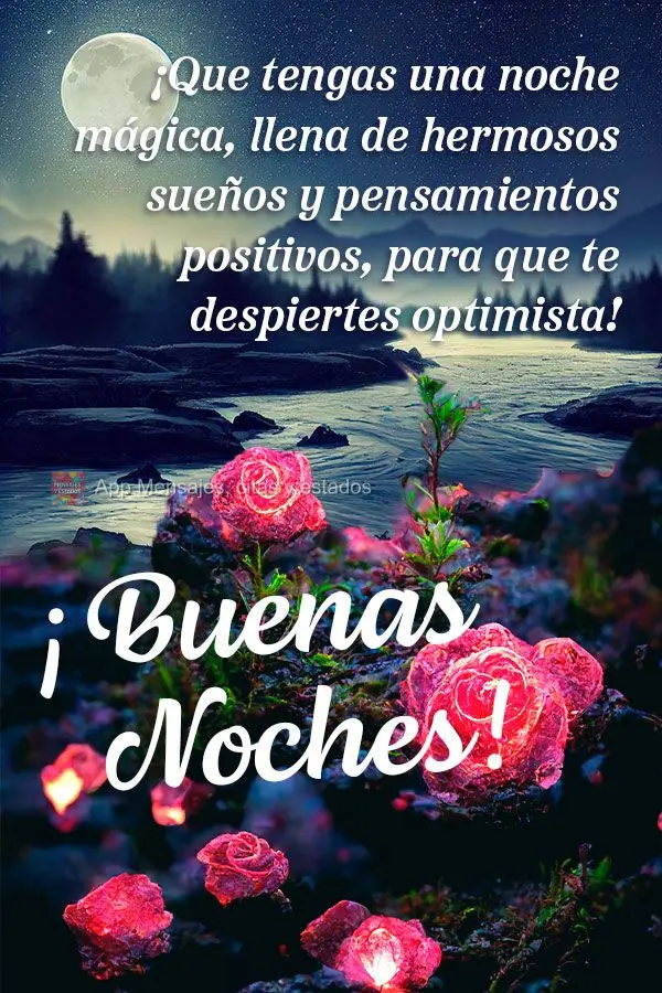 Tenha uma noite mágica, cheia de lindos sonhos e pensamentos positivos, para que acorde otimista! Boa noite!