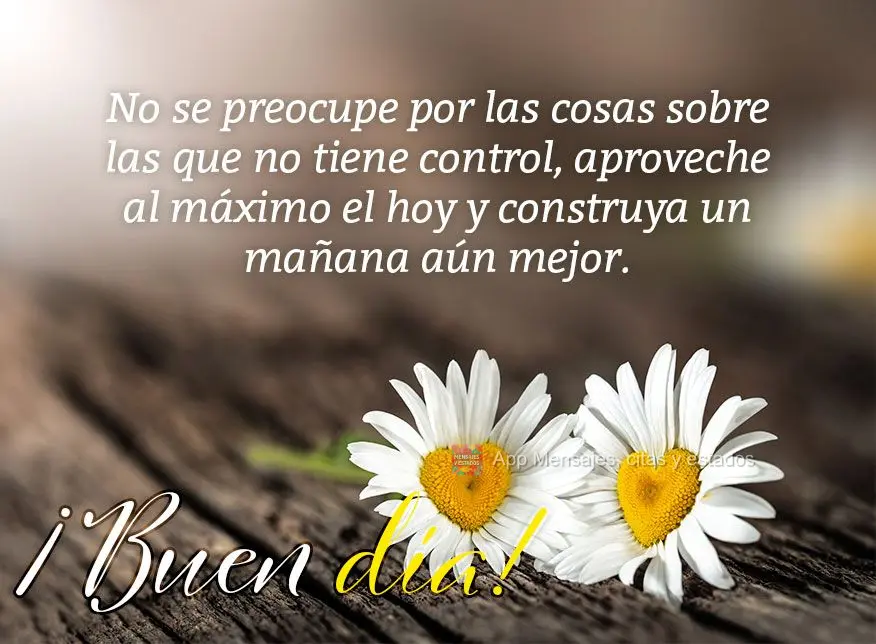 Não se preocupe com as coisas que não tem controle, aproveite o melhor do hoje e construa um amanhã ainda melhor. Bom dia!