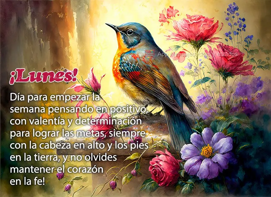 Día para empezar la semana pensando en positivo, con valentía y determinación para lograr las metas, siempre con la cabeza en alto y los pies en la ti...