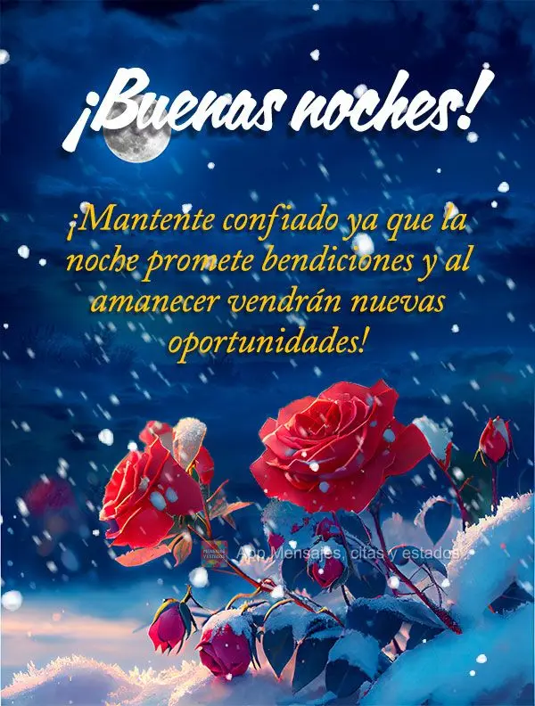 Mantenha-se confiante pois a noite promete bênçãos e ao amanhecer virão novas oportunidades! Boa noite!