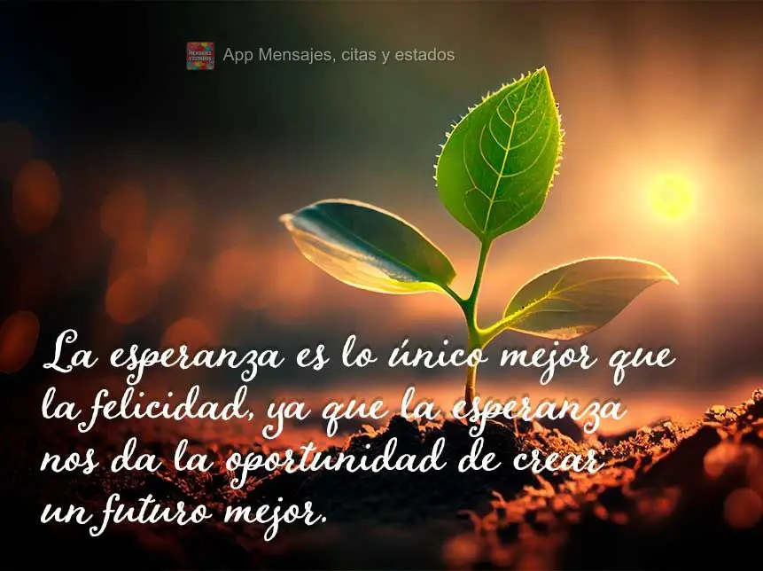 La esperanza es lo único mejor que la felicidad, ya que la esperanza nos da la oportunidad de crear un futuro mejor.