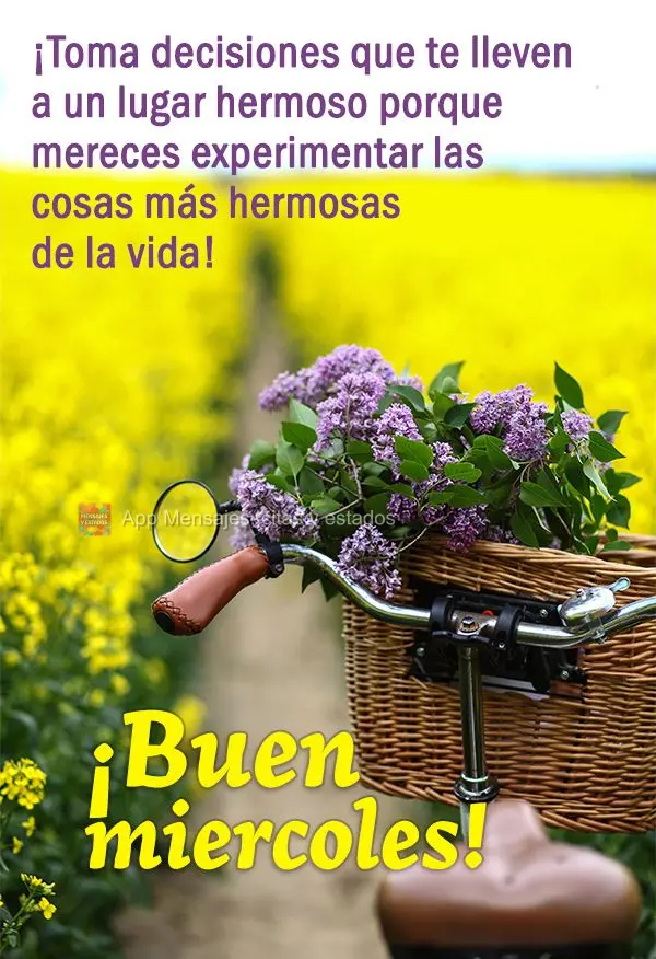 ¡Toma decisiones que te lleven a un lugar hermoso porque mereces experimentar las cosas más hermosas de la vida! ¡Buen miercoles!