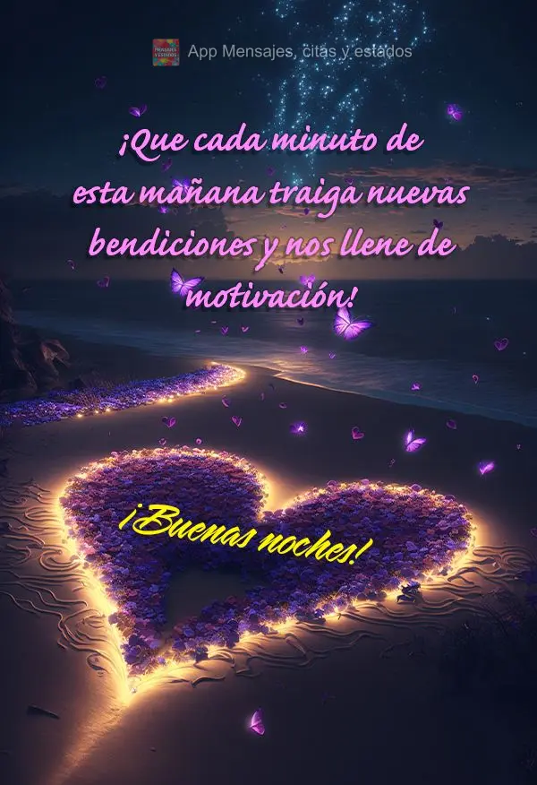 ¡Que cada minuto de esta mañana traiga nuevas bendiciones y nos llene de motivación! ¡Buenas noches!