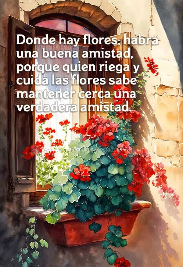 Onde houver flores haverá uma boa amizade, porque quem rega e cuida com carinho das flores, sabe manter uma verdadeira amizade por perto.