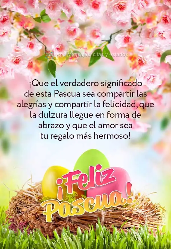 Que o verdadeiro significado desta páscoa seja compartilhar as alegrias e dividir felicidade, que a doçura venha em forma de abraço, e que o amor seja...