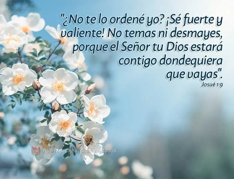 "¿No te lo ordené yo? ¡Sé fuerte y valiente! No temas ni desmayes, porque el Señor tu Dios estará contigo dondequiera que vayas". Josué 1:9