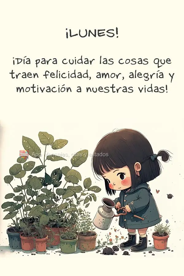 ¡Día para cuidar las cosas que traen felicidad, amor, alegría y motivación a nuestras vidas! ¡Lunes!
