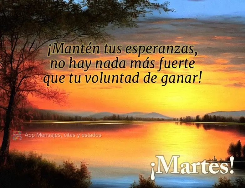¡Mantén tus esperanzas, no hay nada más fuerte que tu voluntad de ganar! ¡Martes!