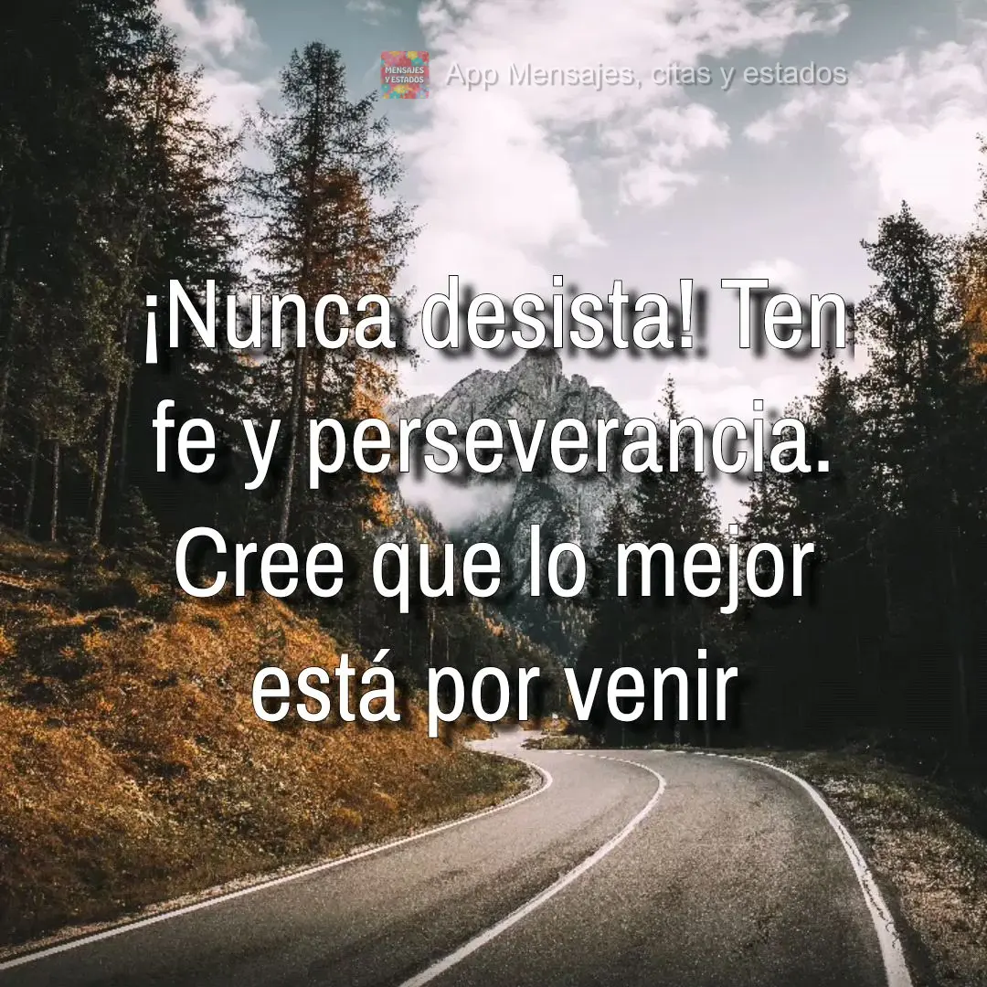 Nunca desista! Tenha fé e perseverança. Acredite que o melhor ainda está por vir 
