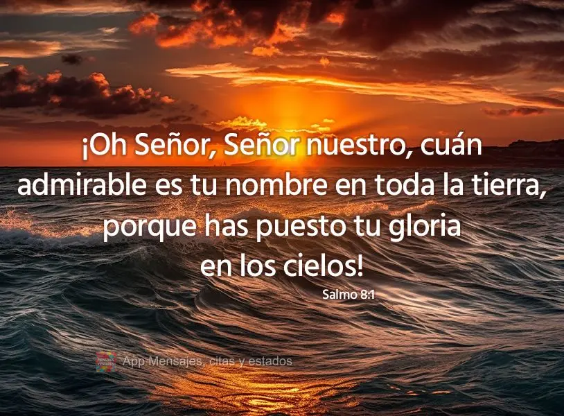 ¡Oh Señor, Señor nuestro, cuán admirable es tu nombre en toda la tierra, porque has puesto tu gloria en los cielos! Salmo 8:1