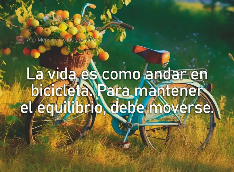 La vida es como andar en bicicleta. Para mantener el equilibrio, debe moverse.