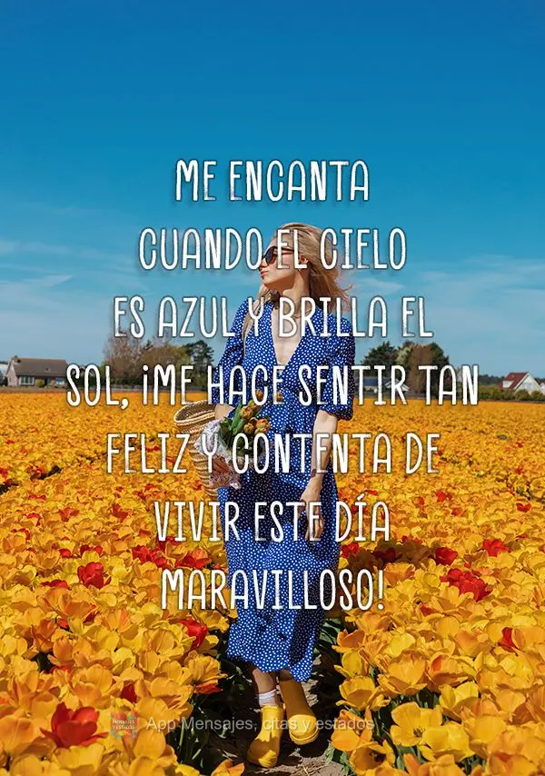 Eu amo quando o céu está azul e o sol brilhando, pois me faz sentir tão feliz e contente por estar vivendo este dia maravilhoso!