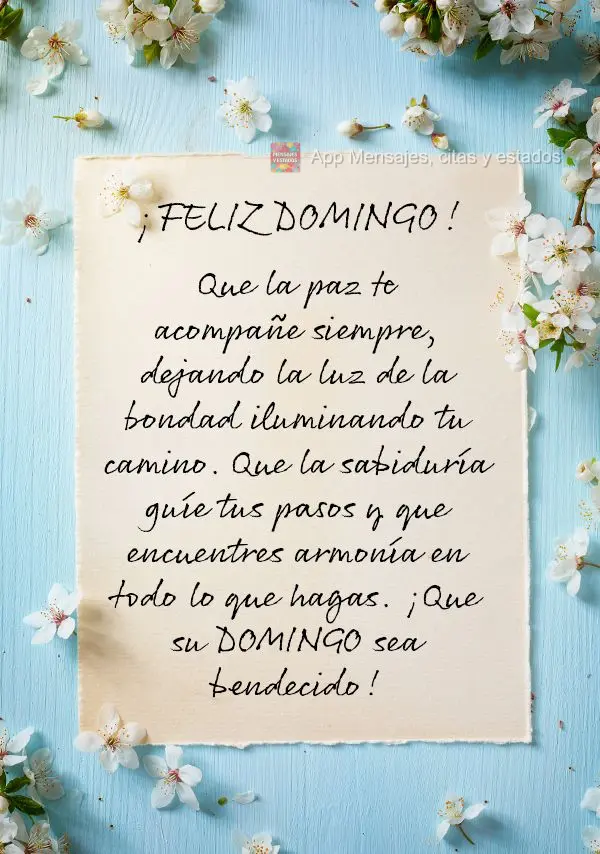 Que la paz te acompañe siempre, dejando la luz de la bondad iluminando tu camino. Que la sabiduría guíe tus pasos y que encuentres armonía en todo lo...