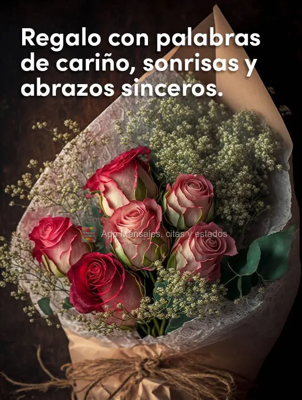 Regalo con palabras de cariño, sonrisas y abrazos sinceros.