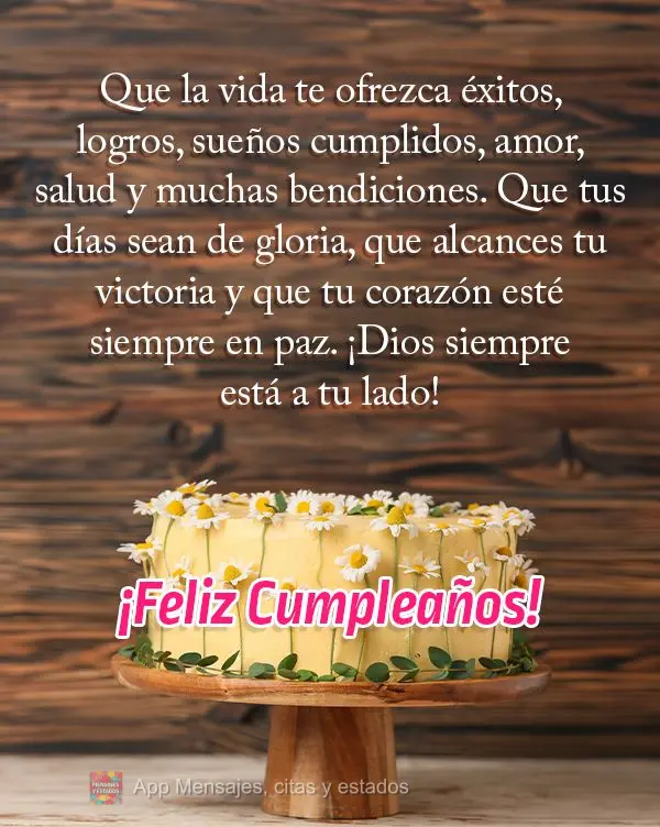 Que la vida te ofrezca éxitos, logros, sueños cumplidos, amor, salud y muchas bendiciones. Que tus días sean de gloria, que alcances tu victoria y que...