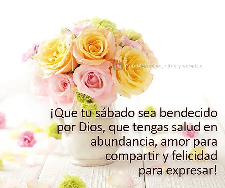 ¡Que tu sábado sea bendecido por Dios, que tengas salud en abundancia, amor para compartir y felicidad para expresar! 