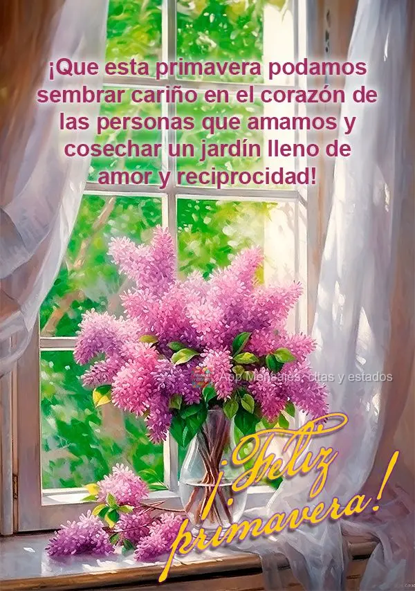 Que nesta primavera possamos plantar carinho no coração das pessoas que amamos e colher um jardim cheio de amor e reciprocidade! Feliz Primavera!