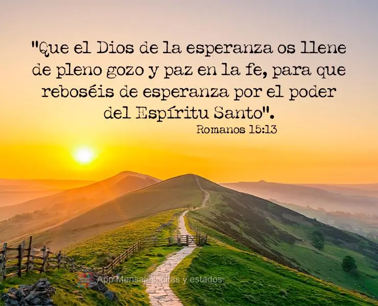 “Que el Dios de la esperanza os llene de pleno gozo y paz en la fe, para que reboséis de esperanza por el poder del Espíritu Santo”. Romanos 15:13...