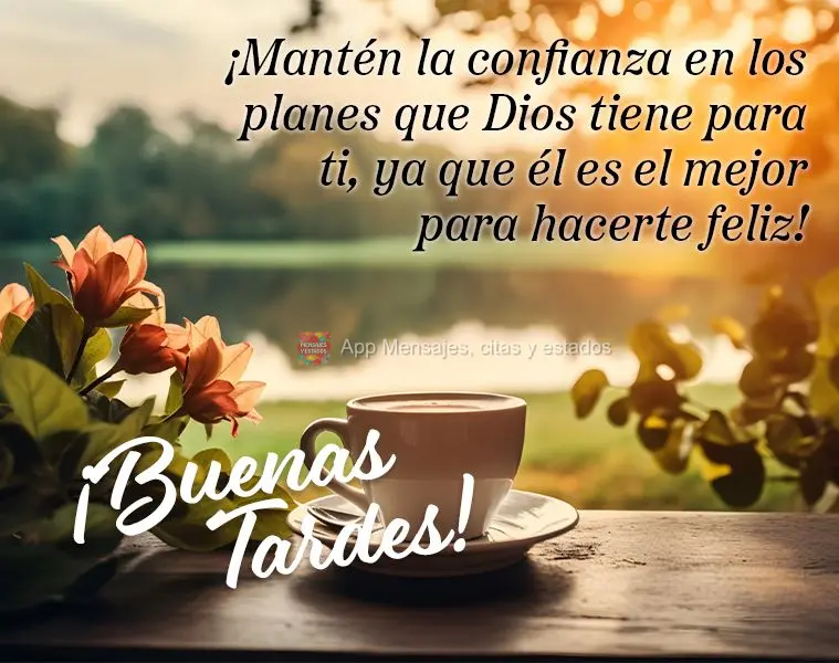 Mantenha-se confiante sobre os planos que Deus tem para você, pois ele o melhor para te fazer feliz! Boa tarde!