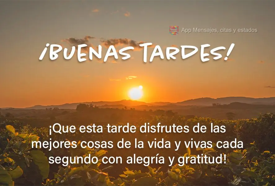 ¡Que esta tarde disfrutes de las mejores cosas de la vida y vivas cada segundo con alegría y gratitud! ¡Buenas tardes!