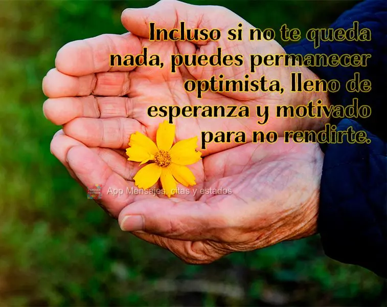 Incluso si no te queda nada, puedes permanecer optimista, lleno de esperanza y motivado para no rendirte.