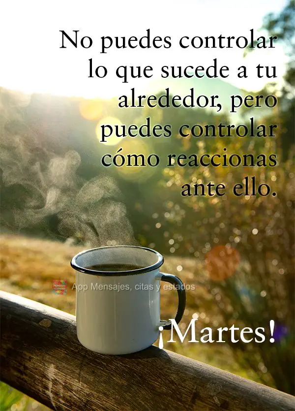 No puedes controlar lo que sucede a tu alrededor, pero puedes controlar cómo reaccionas ante ello. ¡Martes!