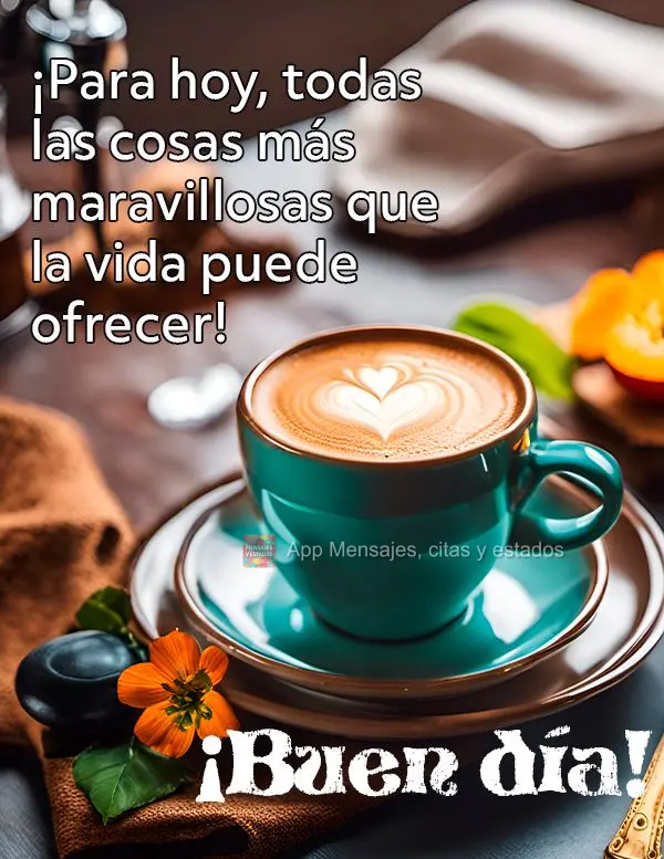 Para o dia de hoje tudo de mais maravilhoso que a vida pode oferecer! Bom dia! 