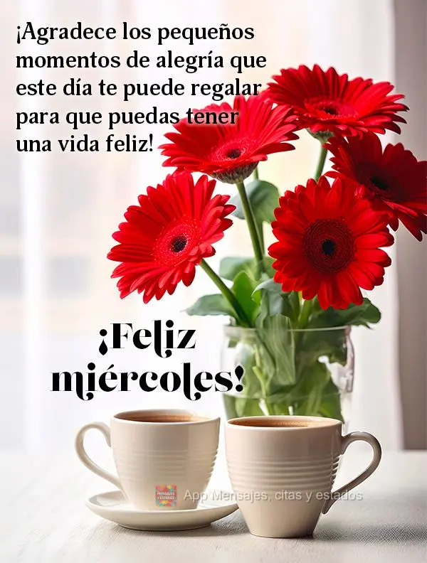 Agradeça pelos pequenos momentos de alegria que este dia possa te proporcionar para que você tenha uma vida feliz! Feliz Quarta-feira!