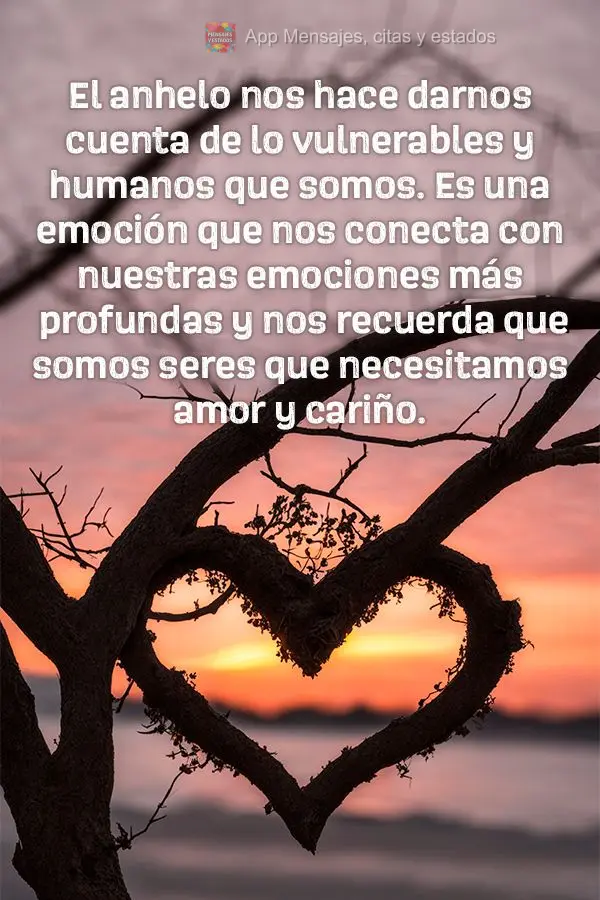 El anhelo nos hace darnos cuenta de lo vulnerables y humanos que somos. Es una emoción que nos conecta con nuestras emociones más profundas y nos recue...