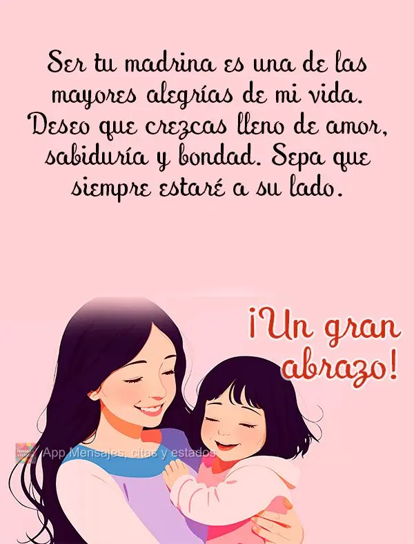 Ser sua madrinha é uma das maiores alegrias da minha vida. Desejo que você cresça cheio de amor, sabedoria e bondade. Saiba que estarei sempre ao seu ...