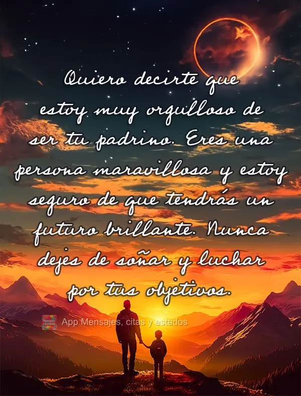 Quiero decirte que estoy muy orgulloso de ser tu padrino. Eres una persona maravillosa y estoy seguro de que tendrás un futuro brillante. Nunca dejes de...